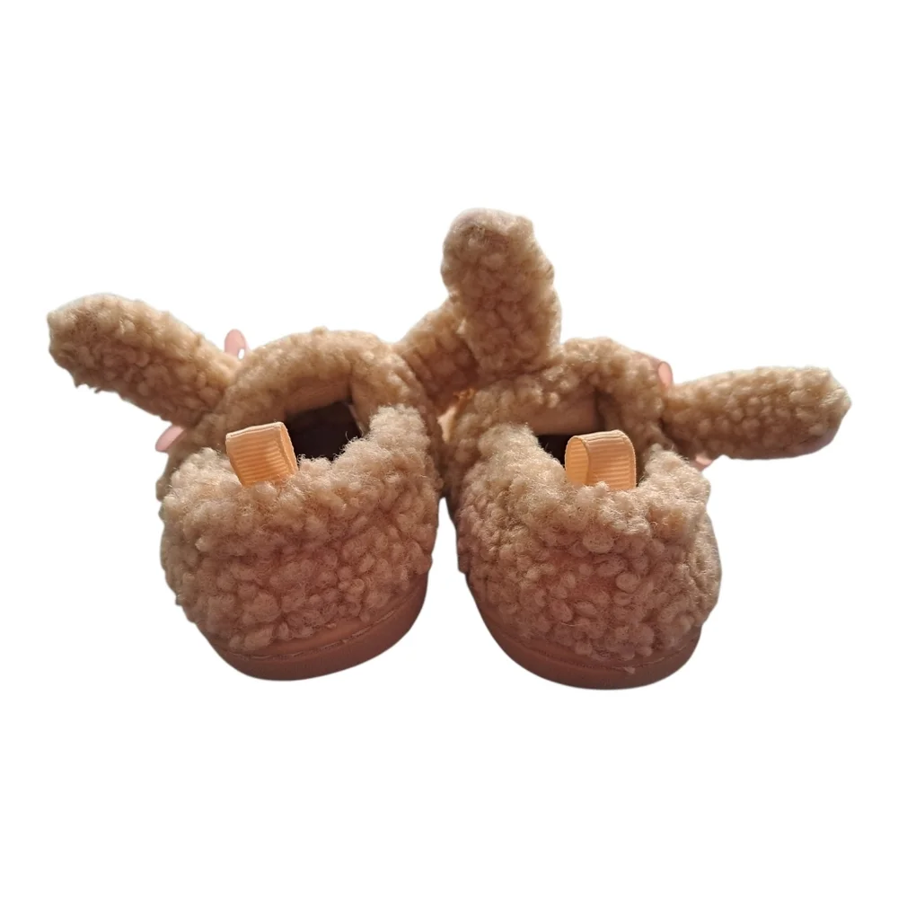 Wonder Nation Baby‎ Girls Farm Animal Slippers, Tan and Pink Size 2